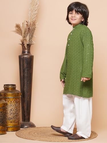 Image of AJ DEZINES Kids Kurta Pajama Set For Boys | Embroidery Chikankari Kurta Set | Traditional & Festive Outfit | Cotton Stylish Boys Kurta Pyjama | Perfect For Festivals Wedding & Family Function