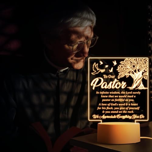 Image of Pastor Appreciation Gifts, Pastor Gifts for Men Women - Engraved Acrylic Night Light, Funny Gifts for Pastor Birthday, Anniversary, Thank You Present Religious Christian Tabletop Gift