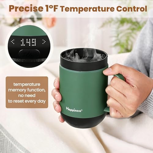 Image of Happiness Smart Heated Coffee Mug,Rechargeable Electric Self Heating Temperature Control Coffee Cup Gifts for Mom Dad Women Men