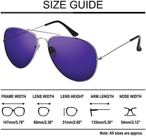 Komonee Pilot Style Purple Lens Sunglasses Designer Unisex Mens Womens UV400 Protection Classic Shades Great For Cycling Golf Fishing Sports (Pack of 3)