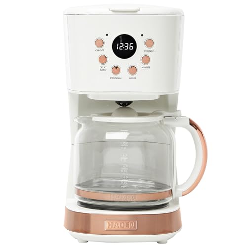 Image of HADEN Coffee Machine, 12 Cup Programmable Drip Coffee Maker with Auto Shut-Off Function and Reusable Washable Water Filter, Ivory & Copper