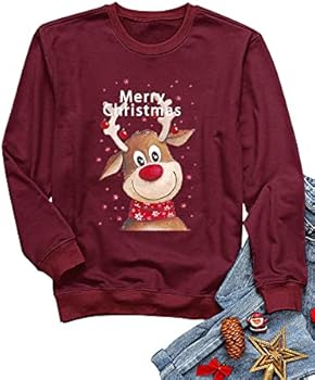 Kersttrui voor dames, kerstsweatshirt, grappige Rudolph rendierprint Kersttrui voor dames, kerstsweatshirt, grappige Rudolph rendierprint