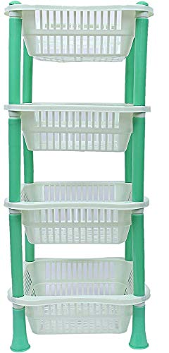 Image of TeDeMel Desire 4 Virgin Plastic Dish Rack | Multipurpose Storage Basket for Onion Potato & Vegetables | Kitchen Tray Rack for Household Use | Durable & Lightweight | Green