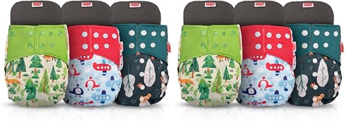 Image of LuvLap Reusable Baby Cloth Diapers Combo Pack of 6 (3 Shell + 3 Pads) Double Leak Guard, High Absorption, Stain-Proof Comfort & Protection, 3m+, Rash Free, Adjustable Waist & Height with Snap Buttons