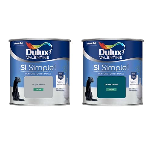 Dulux Valentine Peinture Si Simple Peinture Intérieure Toutes Pièces Satin - Peinture Murs et Plafonds, Portes et Plinthes - Lot de 2 - Couleurs : Le Gris...