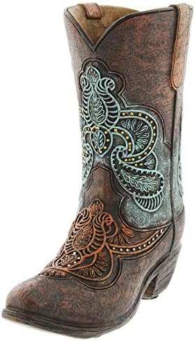 Joy of Giving Resin Cowgirl Boot Figurine Vase - Turquoise Detail