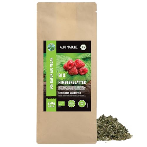 Alpi Nature Té de Hojas de Frambuesa Orgánicas 250g, Hojas de Frambuesa Secas y Cortadas, Té Suelto