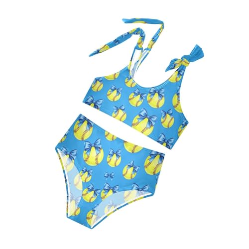Image of Girls Swimsuit Two Piece Swimwear Bikini Set Pink Bow Softball Bathing Suit for 3-12T,