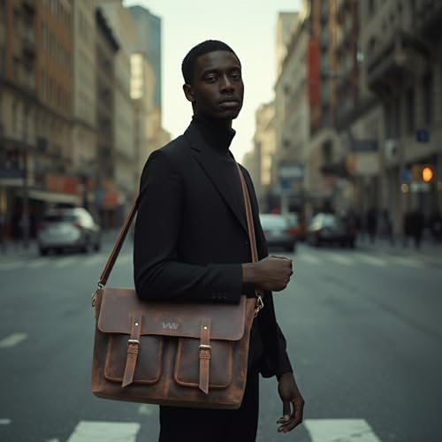 Handmade World Genuine Leather Messenger Laptop Bag 'The Optimus' Hunter Buffalo Leather Briefcase For Men Fits 17 Inch Computer Satchel Crossbody for Office Work Business4