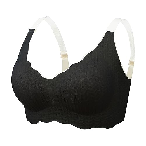 Sujetador de encaje para mujer con tirantes antideslizantes de gelatina de silicona, espalda elástica para mayor comodidad, Negro , M