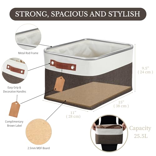 Image of DECOMOMO Foldable Storage Bin Collapsible Sturdy Cationic Fabric Storage Basket Cube W /Handles for Organizing Shelf Nursery Home Closet(Brown and White, Large - 15 x 11 x 9.5-4 Pack)