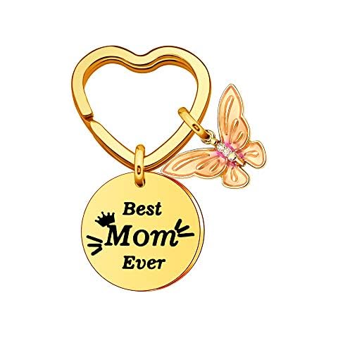 ACAROMAY for Mother Key Chains Rings Best Mom Ever Keychain Mommy Keyring Gold Color Butterfly Key Accessory Cover