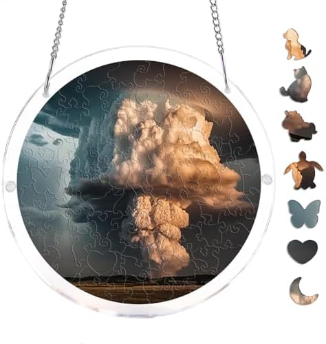Acrylic Jigsaw Puzzle Moody Sky Ominous Sun Fire Smoke Haze Acrylic Suncatcher Puzzle,Clear Jigsaw Puzzle for Adults,DIY Window Hanging Decor 7.4 Inch