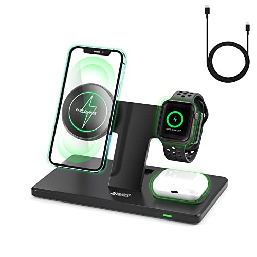 Fast Wireless Charger Ständer Kompatibel Adapter für MagSafe Ladegerät 3 In 1 Iduktive Kabellose Ladestation Qi Ladegerät für iPhon.e12/13,Pro, Pro Max, Mini, i.Watch 7/6/SE/5/4/3/2, Air.P0ds 2/ Pro Cover