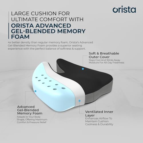 Image of Orista Orthopedic Coccyx Seat Cushion with Cooling Gel Memory Foam | Tailbone, Sciatica & Lower Back Pain Relief | Office Chair, Car Seat, Wheelchair & Home Sitting Cushion | Washable Cover