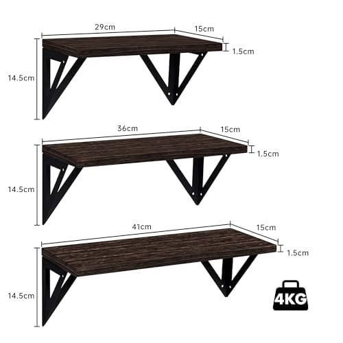 Miniatura 3 de T-LOVENDO.ES Baldas Pared Madera Natural. Estantes flotantes o estantería. Repisas. Juego de 3 Piezas. Ideal salón, Sala Estar, baño, Cocina, decoración. Fácil Montaje. Resistente.