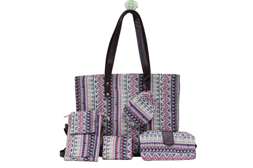 Image of P S Traders Online Women's Traditional Ikkat Cotton 5 Pieces Combo Bag - Pink