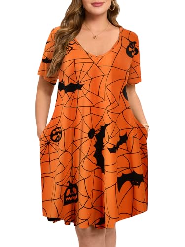 Image of ZENNILO Women's Plus Size Swing Dress with Pockets Casual Summer Dresses V Neck Short Sleeve T Shirt Dress for Women