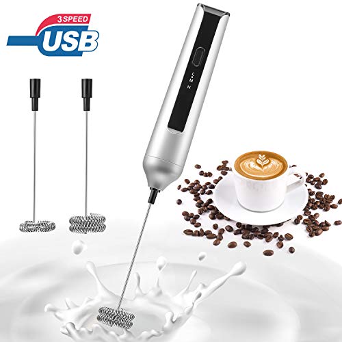 MOSUO Montalatte Elettrico, USB Ricaricabile Schiumatore Frullino, Potente Schiumalatte in Acciaio Inox con Doppia/Singola Molla per Caffè Cappuccino Latte Uova