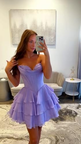 Strapless Homecoming Dresses for Teens 2025 Corset Short Prom Dress Tiered Ruffle Cocktail Party Gown2