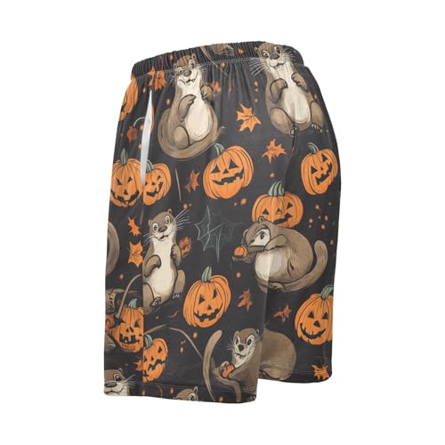 Halloween Otter Pumpkin Pajama Bottom Shorts for Men Soft Casual Sleep Lounge Shorts with Pockets S-XXL3
