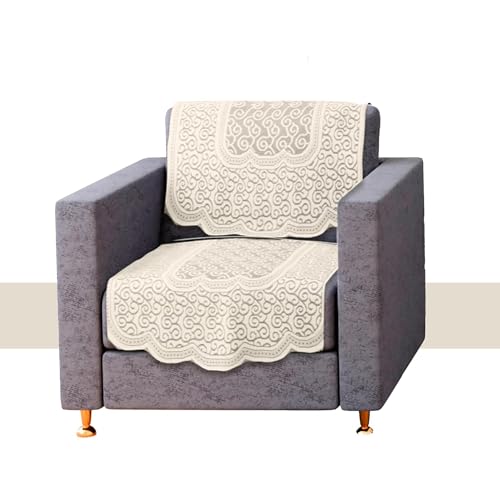 Image of Kuber Industries Sofa Cover | Net 5-Seater Sofa Cover | Sofa Slipcover for Living Room, Home Decor | 10 Pices | Zig Zag Print-Cream
