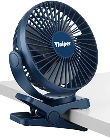 Viniper 6 inch Rechargeable Clip on Fan, 5000mah Battery Desk Fan : 360° Rotation & 3 Speeds Strong Wind Portable Fan, Longer Working Hours, Quiet and Powerful (Blue)