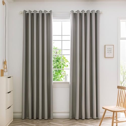 Rideaux occultants à oeillets élégants et opaques gris clair en polyester durable - 2