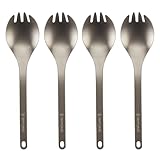Snow Peak Titanium Sporks, Lightweight Titanium Cutlery for Camping & Hiking, Compact & Portable Utensil for Easy Packing, Durable Camping Cookware Accessories, 4 Pack