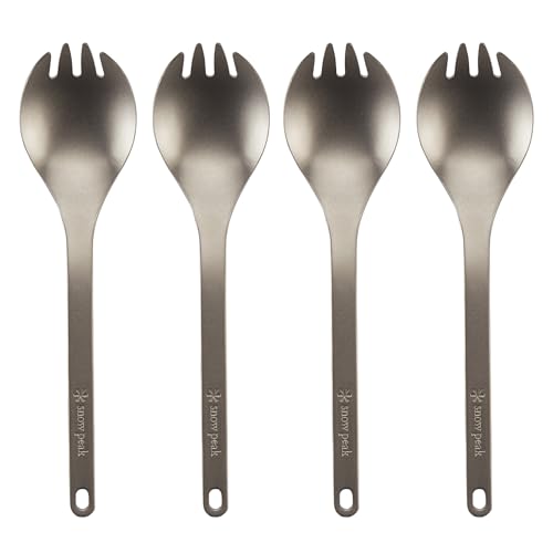 Snow Peak Titanium Sporks, Lightweight Titanium Cutlery for Camping & Hiking, Compact & Portable Utensil for Easy Packing, Durable Camping Cookware Accessories, 4 Pack