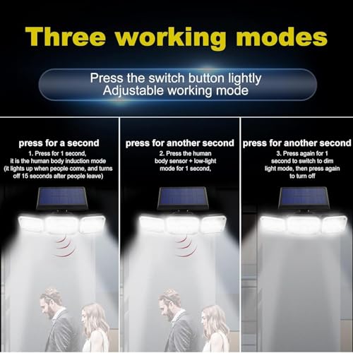Image of WIDEWINGS Outdoor Solar Light, Solar Light with Motion Sensor Ip65 Waterproof 138 Led Outdoor Solar Floodlight 3 Heads for Garden (2)