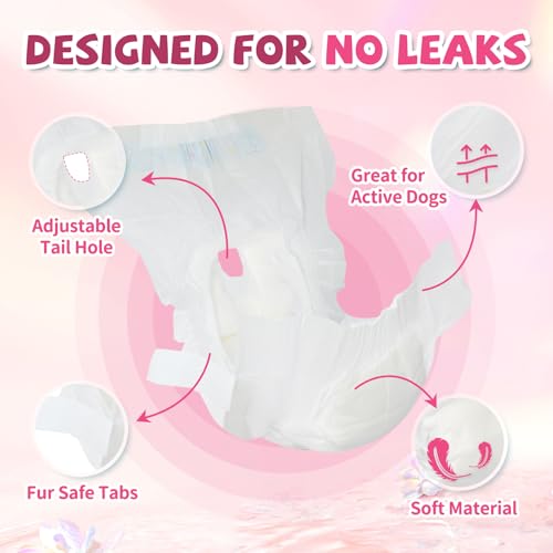 Image of Disposable Dog Diapers, Female Dog Diapers for Heat Cycle Protection, Super Absorbent & Adjustable, for Excitable Urination, Incontinence & Potty Training, Medium, 10 Count