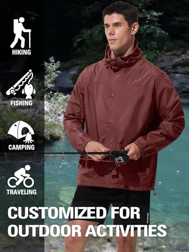 Image of UIQUR Mens Lightweight Rain Jacket Waterproof Windbreaker Packable Rain Coat with Hood for Golf Running Hiking Travel