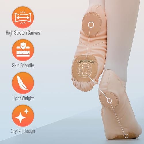 Women Ballet Shoes, Highly Stretch Canvas Dance Slippers, Split Sole Non-Slip Yoga Flat for Girls Adults2