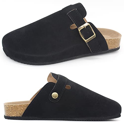 Folhaoth Womens Mens Boston Clogs Dupes Suede Cork Footbed Sandals With Arch Support And Adjustable Buckle Non Slip Waterproof Cork Footbed Slippers Mules For Unisex Black #TOP2