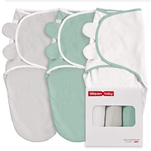 Image of GLLQUEN BABY 3-Pack Baby Swaddle Sleep Sacks for Newborns 0-3 Months - Adjustable Infant Swaddle Blanket Wrap,Baby Essentials,Gray & Green Tone