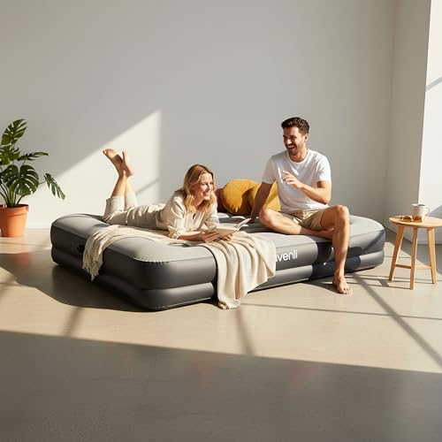 Matelas gonflable 2 personnes Avenli lit appoint gris de camping 203x152x36cm