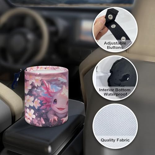 Image of Pink Axolotl Car Garbage Can Waste Basket for Cars Back Seat, Floor, or Hanging Headrest Accessories Interior Road Trip Essentials