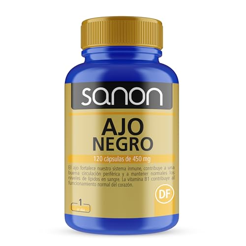 SANON Ajo Negro - 120 Cápsulas de 450mg - Ayuda a tus Defensas y Mejora la Circulación Sanguínea - Control de los Niveles de Colesterol - Antioxidante - Sin Gluten, Apto para Veganos
