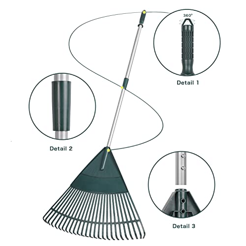 Aparecium Garden Leaf Rake, Garden Poly Shrub Rake With 60” Adjustable Lightweight Steel Handle, Durable Plastic Head 22Tines, Yard Garden Rake To Collect Loose Debris For Lawn, Yard, Grass And Leaves #TOP4