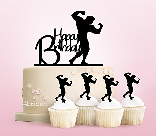 24 Cupcake-Topper Bodybuilder – Starke Männer Motive, Schwarz, Für Fitness-Partys & Männergeburtstage