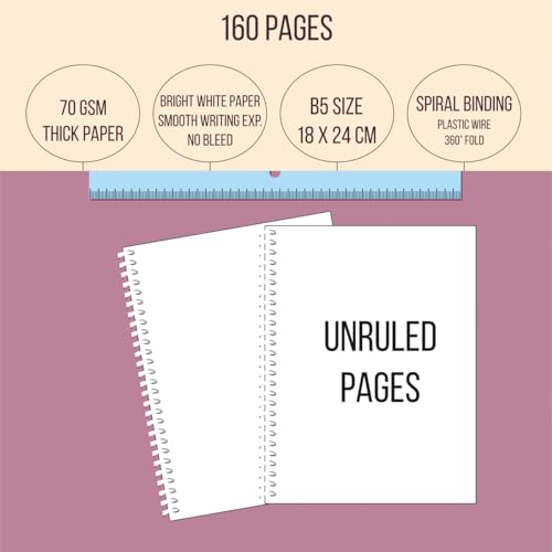 Image of amblitz Spiral Notebook | 18 X 24 CM | B5 Size | School /College Students's Choice for Note Making | 70 GSM Thick White Paper | Diary Size | Personal & Office Use | (160 Pages, UNRULED Notebook)