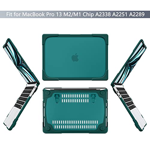 Batianda Heavy Duty Case For New Macbook Pro 13 Inch 2022 2020 A2338 M2 M1 Chip A2289 A2251 With Touch Bar, Shockproof Hard Shell Case With Tpu Bumper Fold Kickstand & Keyboard Cover Skin, Deep Teal #TOP1