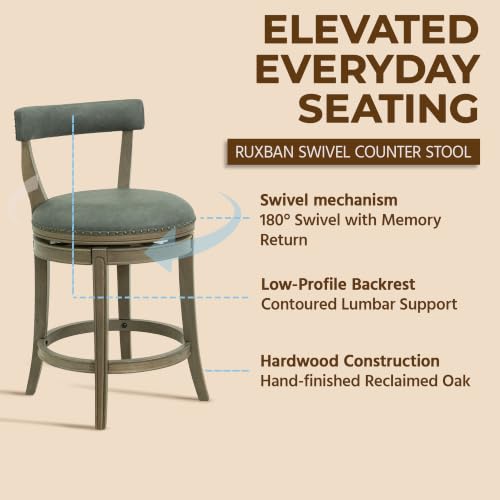 Image of ROME + OAK Ruxban 26 inch Counter Stool, Low Back Swivel Barstool