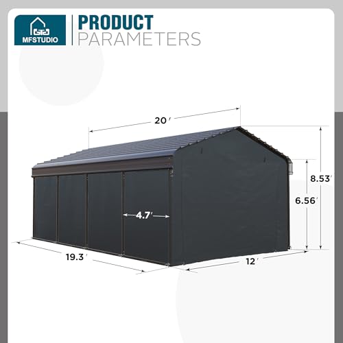 MFSTUDIO Carport 12x20 ft, Outdoor Heavy Duty Carports with Sidewalls, Metal Shed Canopy Shelters Garage Shelter Shade Car Ports with Galvanized Roof for Cars, Truck and Boats - Thumbnail 3