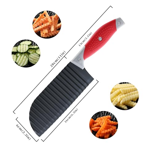 Crinkle Cut Knife, HIA Crinkle Cutter for Veggies, French Fry, Potato, Cucumber, Carrot and Fruit, Stainless Steel Wave Fries Cutter Slicer With Stylish Rubber Handle, Dishwasher Safe - Thumbnail 2