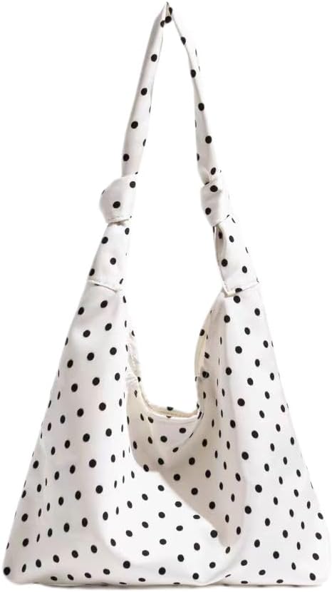 Polka Dot Bag for Women Canvas Tote Handbags Elegant Commuter Shoulder Purse Retro Hobo Bag Spacious Underarm