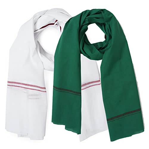 Image of Cotton Skin Friendly Summer Shrink Proof Bath Towel Pure Cotton Gamcha Soft 100% for Men and Boys All Purpose Living Handloom (Dark Green-White| Pack 02)