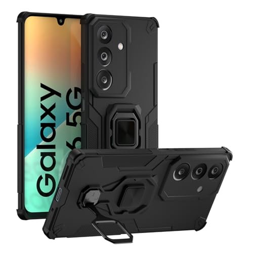 Image of Pikkme Back Cover for Samsung Galaxy M36 5G Tough Armor 360 Camera Protection Raised Edges & Kickstand Bumper Case (Black)