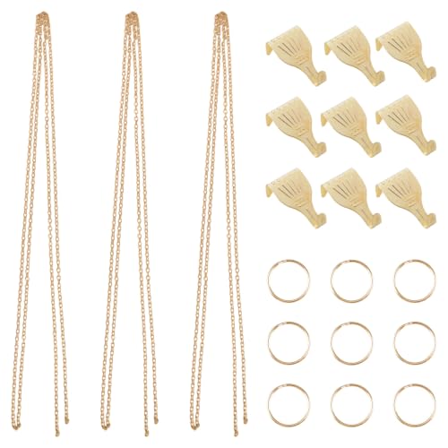 Image of Picture Hanging Kit, 9Pcs Brass Plated Hooks & 3Pcs 2M Iron Chains Picture Display System Accessories for Wall Pictures, Exhibition(Gold)